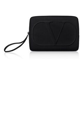 Valentino Black Embossed V Wristlet Pouch